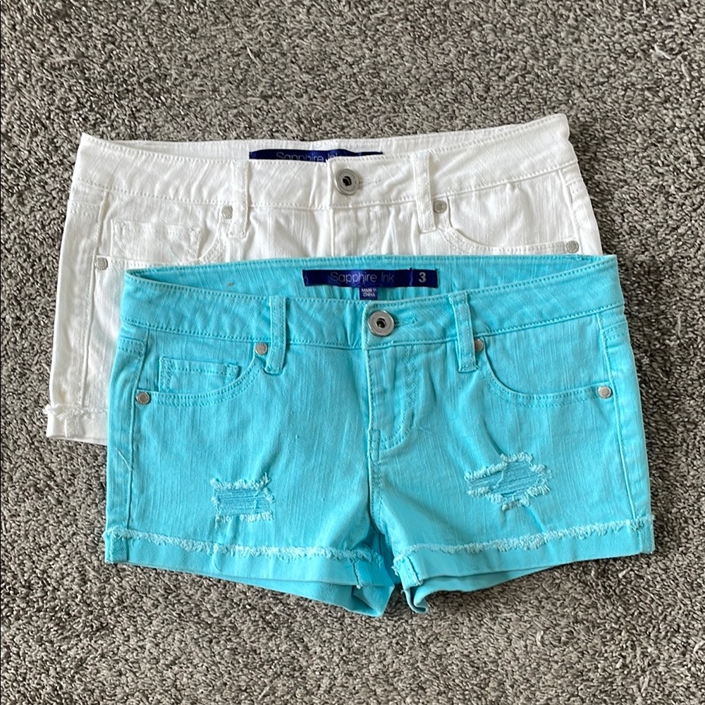 Women's Distressed Shorts - White and Blue